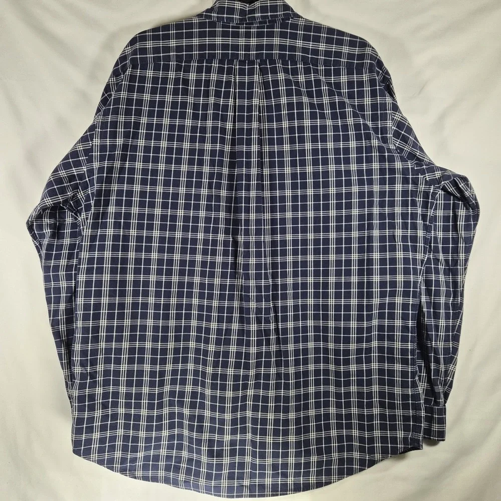 Polo Ralph Lauren‎ Navy Plaid Button Up Shirt Preppy Dark Academia L
